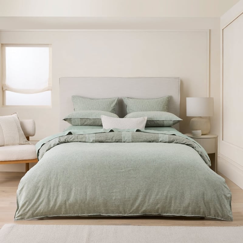 Linen Cotton Chive Soho Stripe Quilt Cover Set + Separates