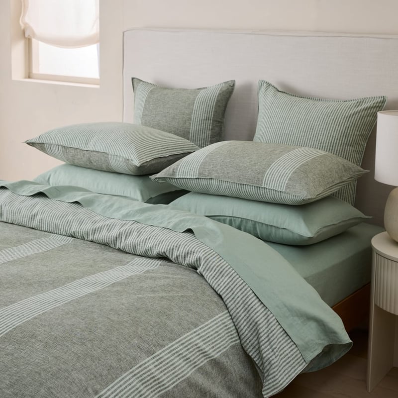 Linen Cotton Chive Soho Stripe Quilt Cover Set + Separates