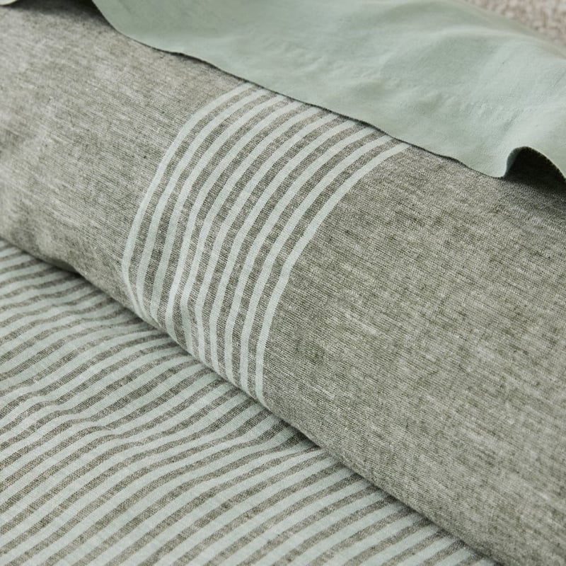 Linen Cotton Chive Soho Stripe Quilt Cover Set + Separates