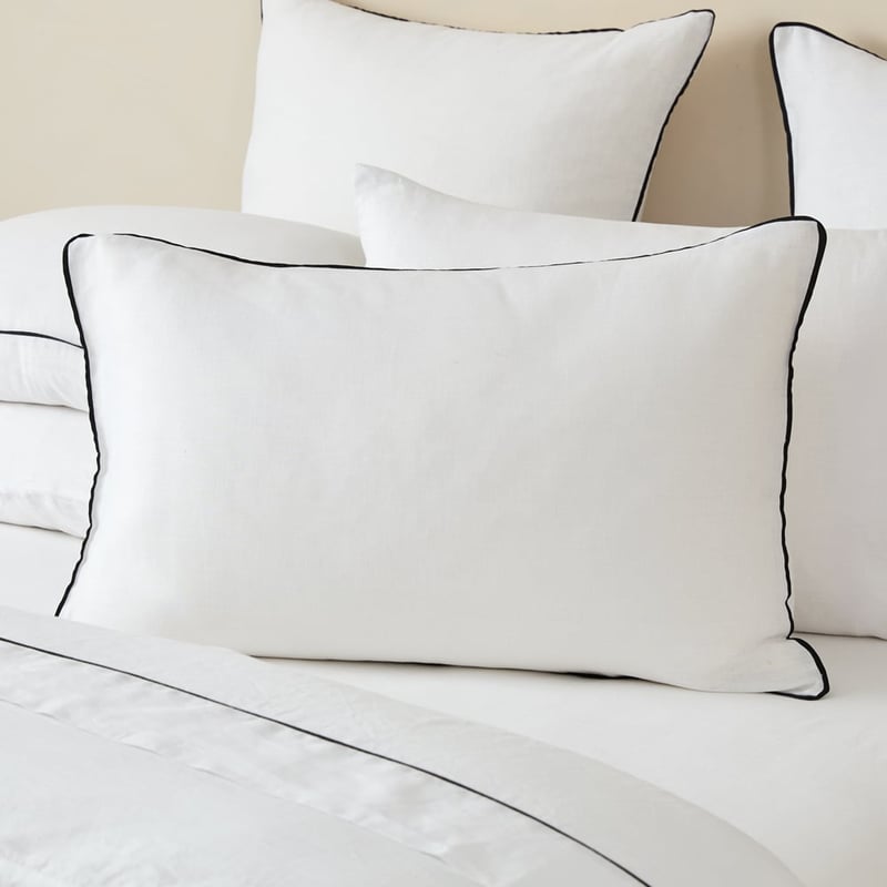 Vintage Washed Linen White & Onyx Piped Quilt Cover Separates