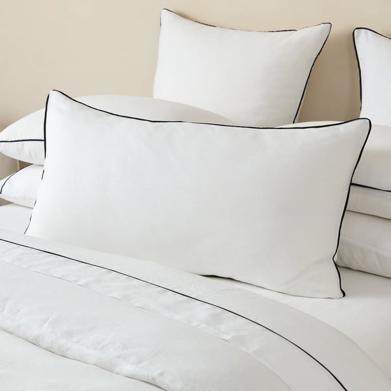 Vintage Washed Linen White & Onyx Piped Quilt Cover Separates