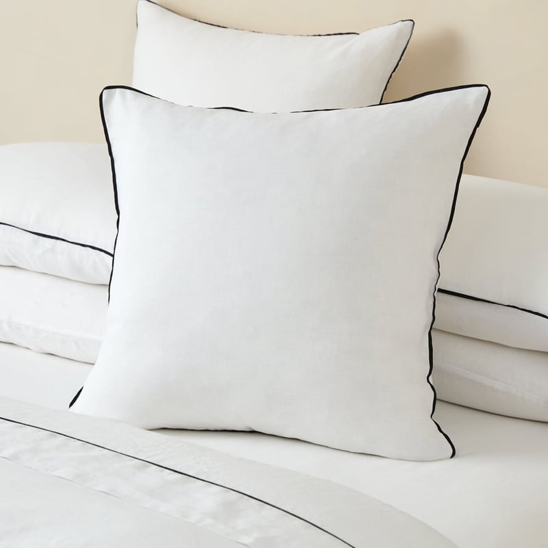 Vintage Washed Linen White & Onyx Piped Quilt Cover Separates