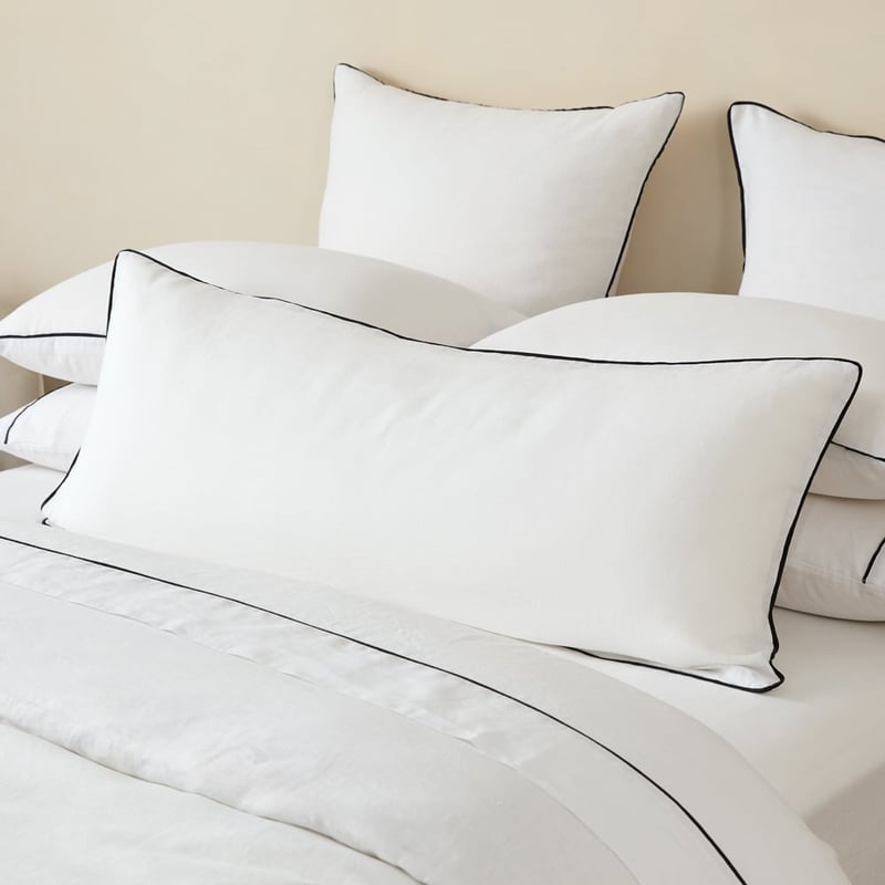 Vintage Washed Linen White & Onyx Piped Quilt Cover Separates