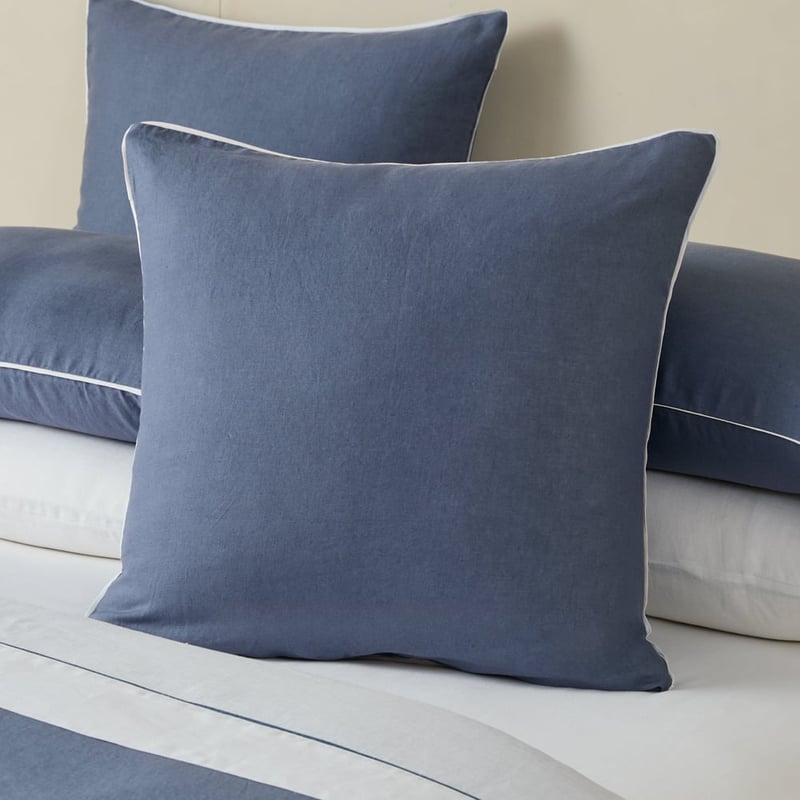 Vintage Washed Linen Denim & White Piped Quilt Cover Separates