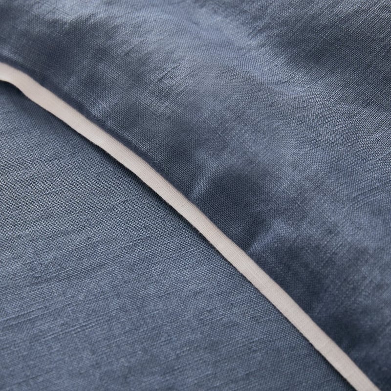 Vintage Washed Linen Denim & White Piped Quilt Cover Separates