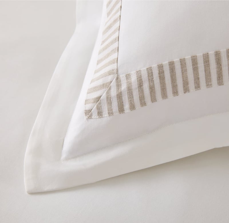 Egyptian Cotton Linen Border White & Linen Stripe Pillowcases 
