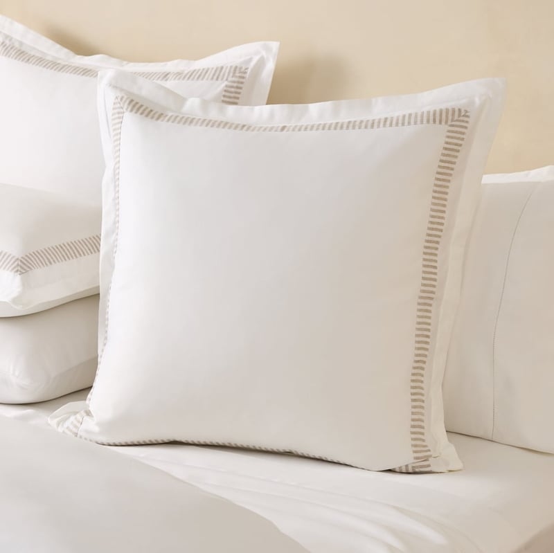 Egyptian Cotton Linen Border White & Linen Stripe Pillowcases 