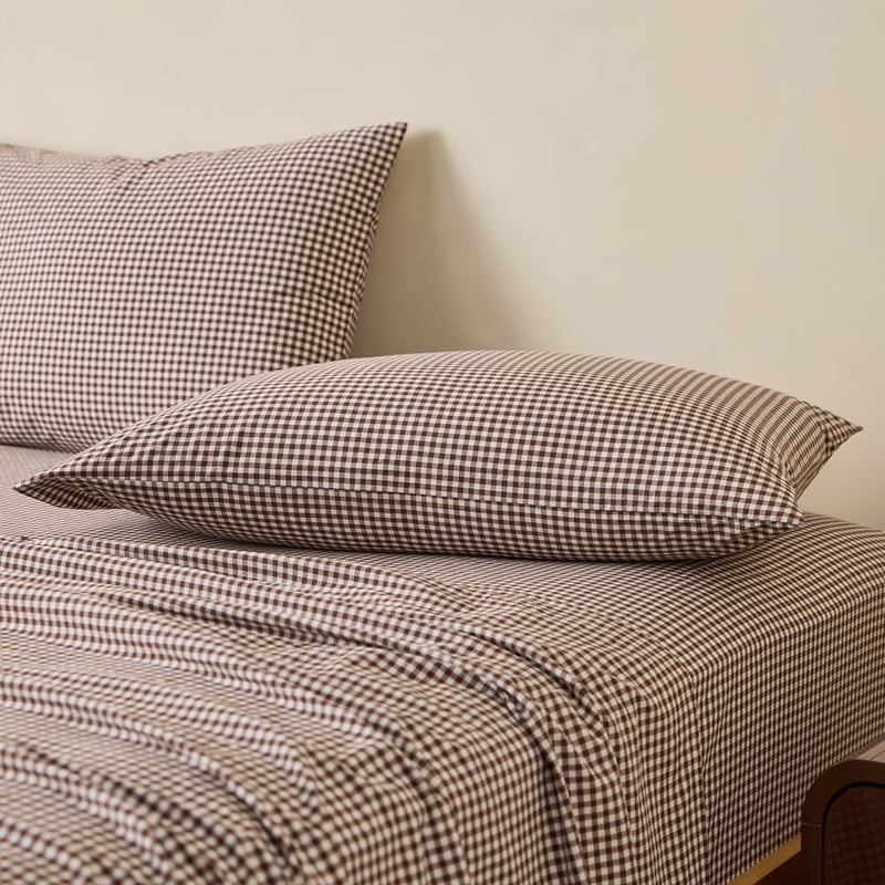 Stonewashed Cotton Chocolate Mini Gingham Sheet Separates
