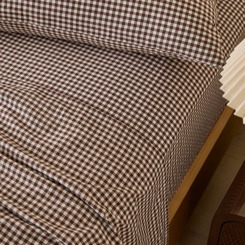 Stonewashed Cotton Chocolate Mini Gingham Sheet Separates