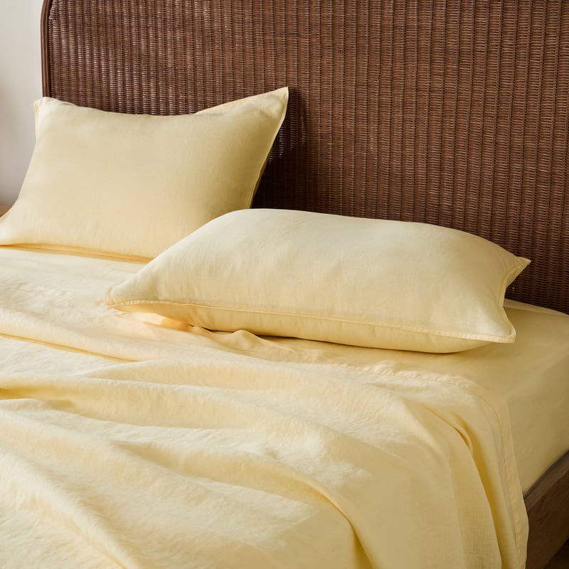 Vintage Washed Linen Lemon Sheet Separates