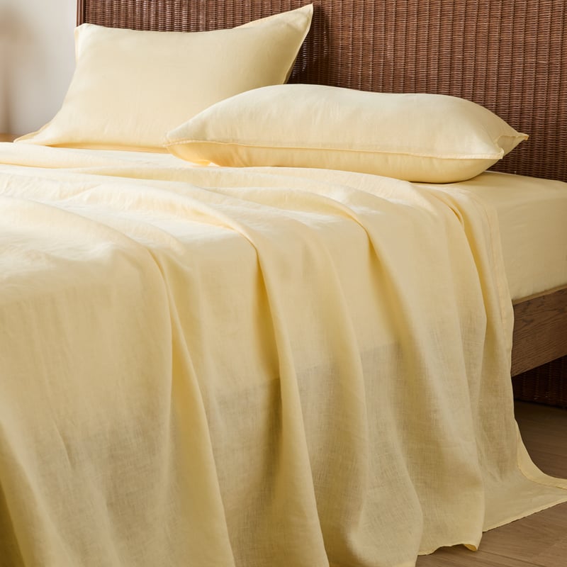 Vintage Washed Linen Lemon Sheet Separates