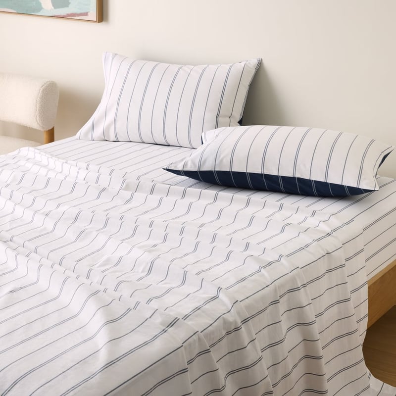 Stonewashed Cotton Navy Pencil Stripe Sheet Separates