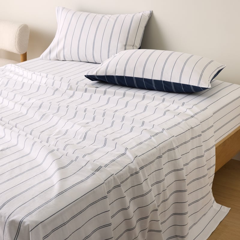 Stonewashed Cotton Navy Pencil Stripe Sheet Separates