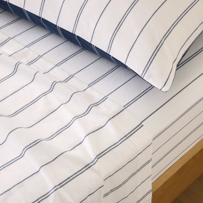 Stonewashed Cotton Navy Pencil Stripe Sheet Separates