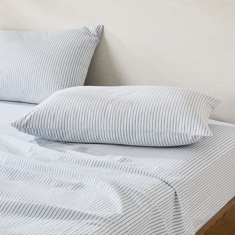 Stonewashed Cotton Blue & Chocolate Thin Stripe Sheet Separates 