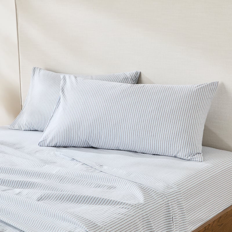 Stonewashed Cotton Blue & Chocolate Thin Stripe Sheet Separates 