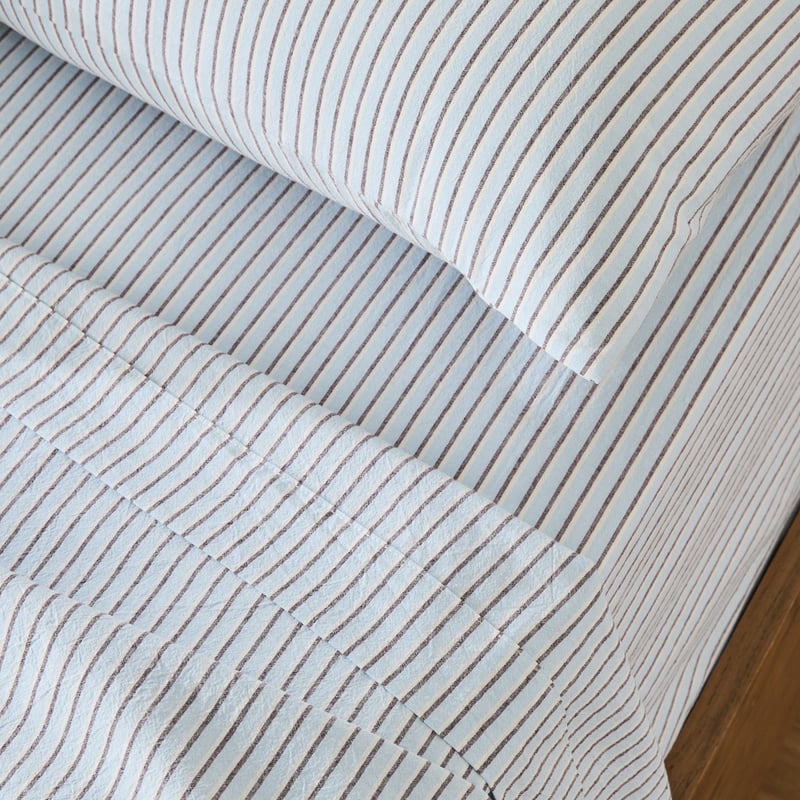 Stonewashed Cotton Blue & Chocolate Thin Stripe Sheet Separates 