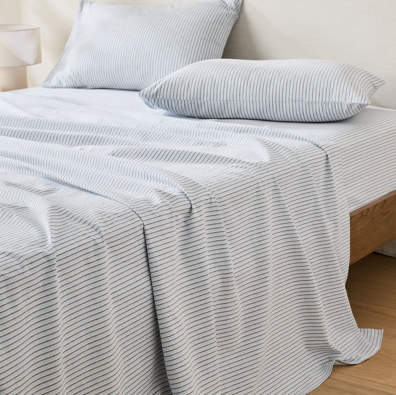 Stonewashed Cotton Blue & Chocolate Thin Stripe Sheet Separates 