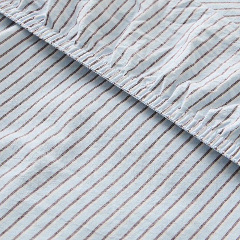 Stonewashed Cotton Blue & Chocolate Thin Stripe Sheet Separates 