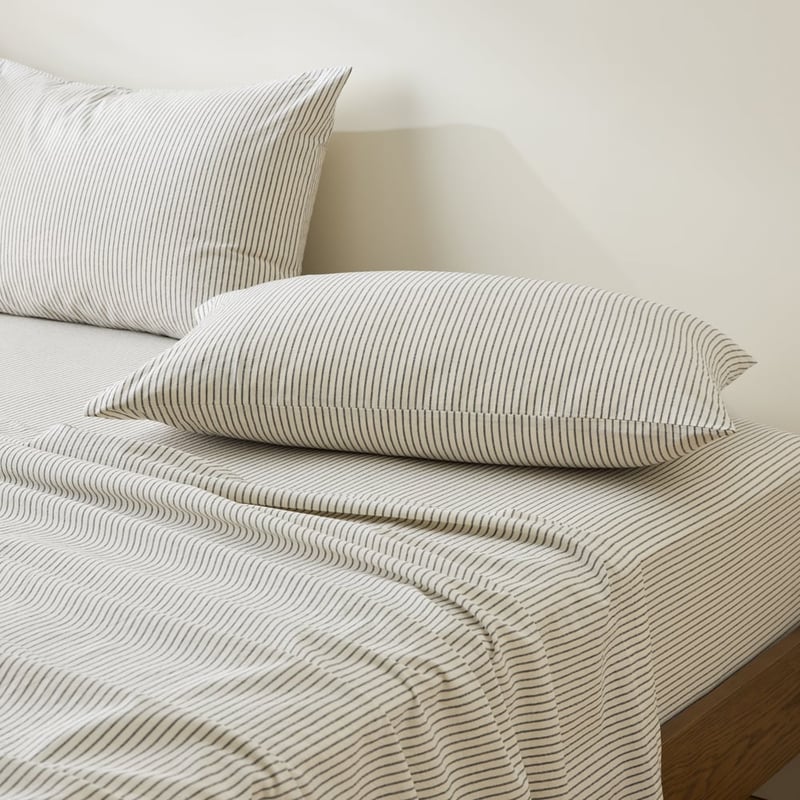 Stonewashed Cotton Coconut & Onyx Thin Stripe Sheet Separates