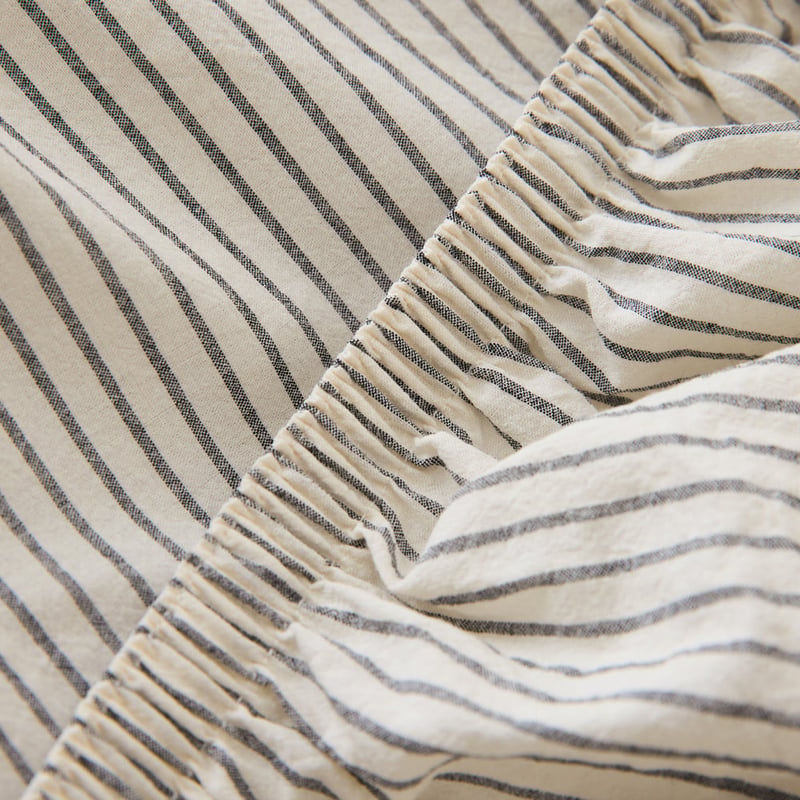 Stonewashed Cotton Coconut & Onyx Thin Stripe Sheet Separates