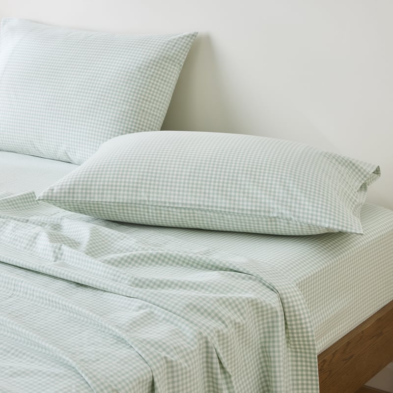 Stonewashed Cotton Mint Mini Gingham Sheet Separates 