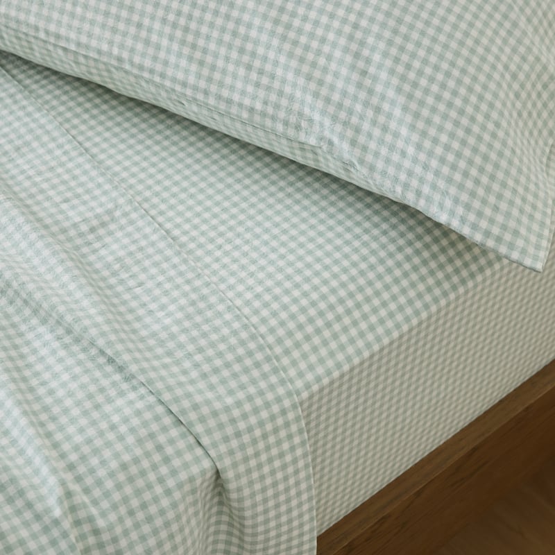 Stonewashed Cotton Mint Mini Gingham Sheet Separates 