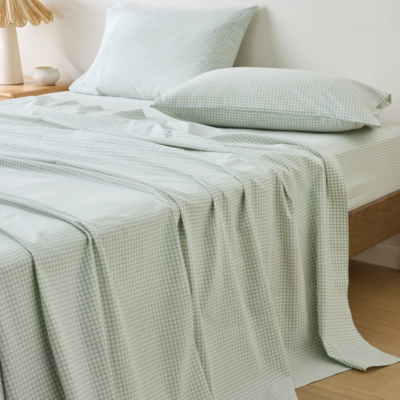 Stonewashed Cotton Mint Mini Gingham Sheet Separates 