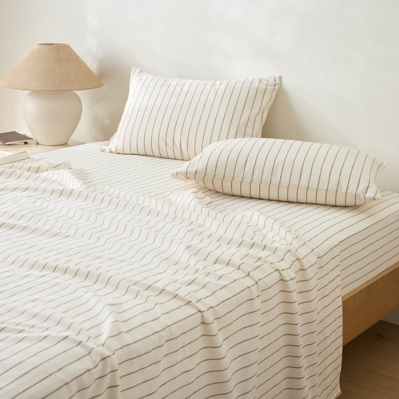 Remi Mocha Stripe Linen Cotton Sheet Set