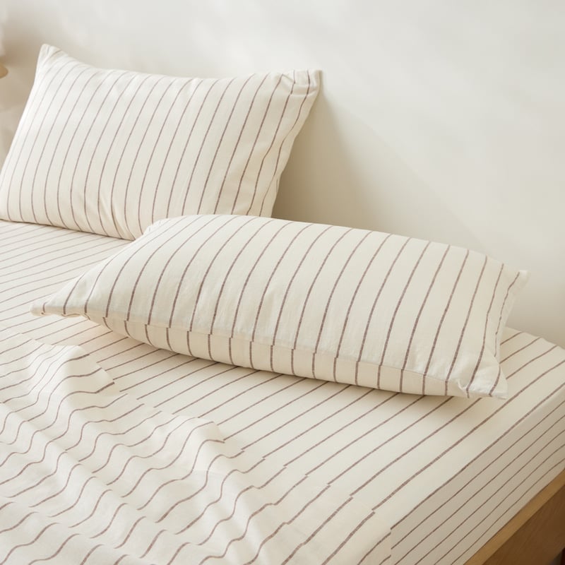 Remi Mocha Stripe Linen Cotton Sheet Set