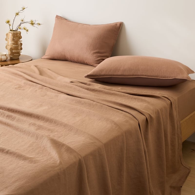 Vintage Washed Linen Mocha Sheet Separates