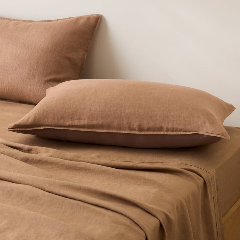 Vintage Washed Linen Mocha Sheet Separates