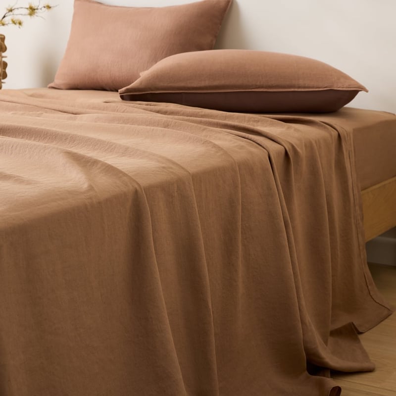 Vintage Washed Linen Mocha Sheet Separates