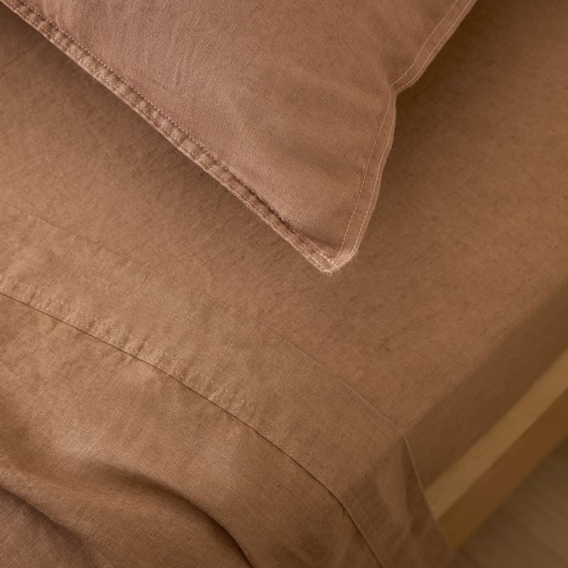 Vintage Washed Linen Mocha Sheet Separates