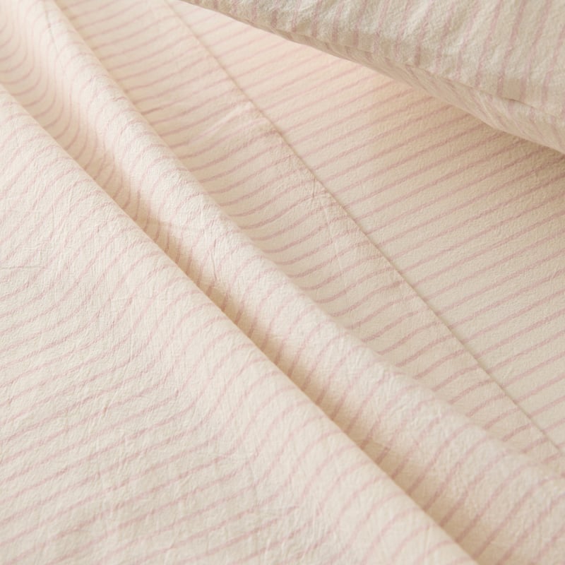 Stonewashed Cotton Coconut & Peony Thin Stripe Sheet Separates