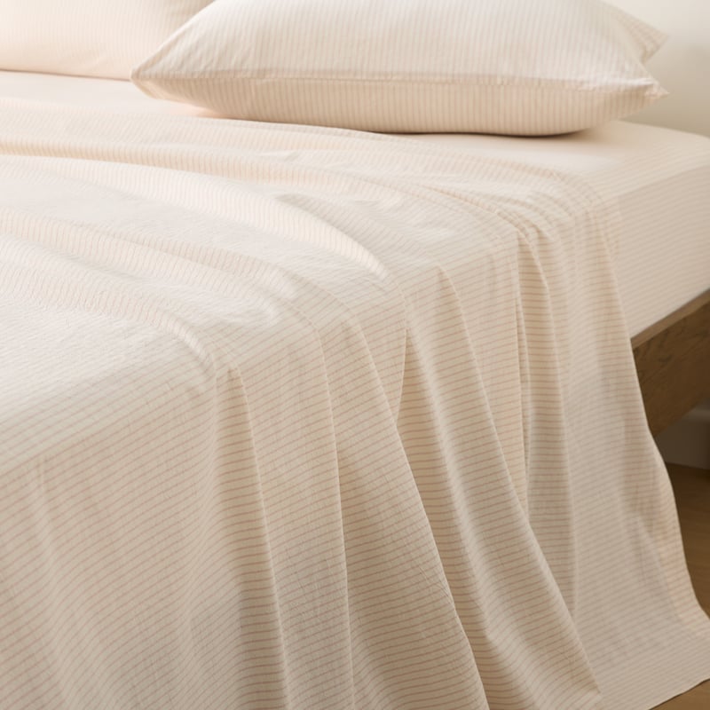 Stonewashed Cotton Coconut & Peony Thin Stripe Sheet Separates