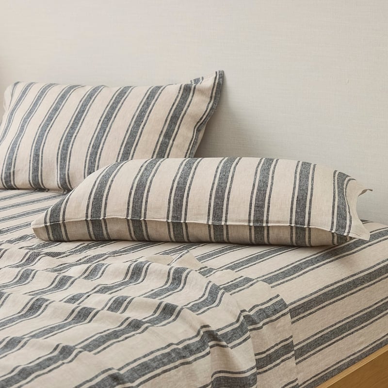 Vintage Washed Linen Linen & Onyx Farm Stripe Sheet Separates