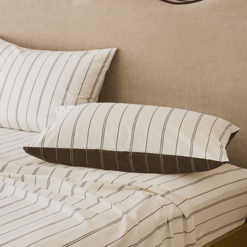 Stonewashed Cotton Chocolate Pencil Stripe Sheet Separates