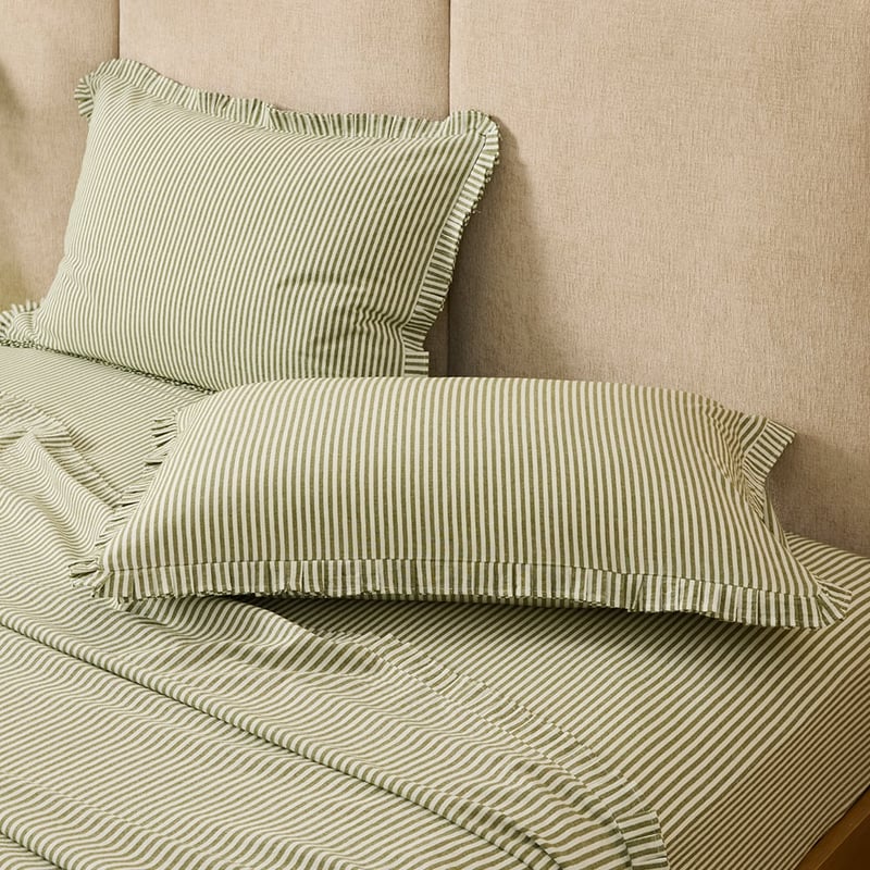 Olive Stripe Pleated Sheet Set