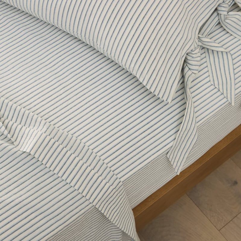 Stonewashed Cotton Thin Coconut & Blue Stripe Sheet Separates