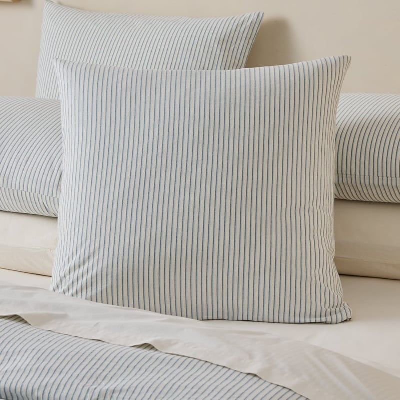 Stonewashed Cotton Coconut & Blue Thin Stripe Pillowcases