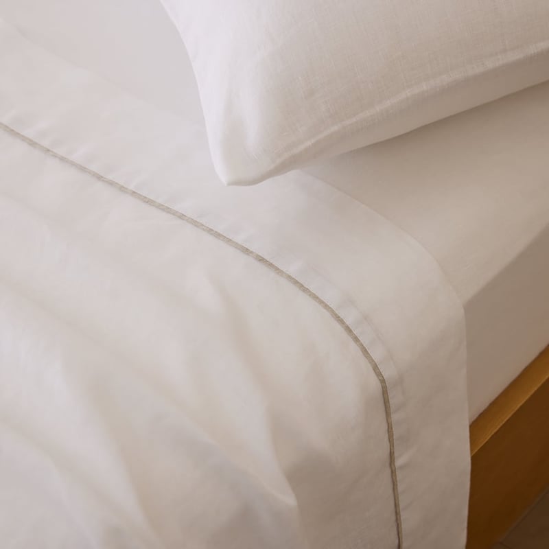 Vintage Washed Linen White & Linen Piped Pillowcases