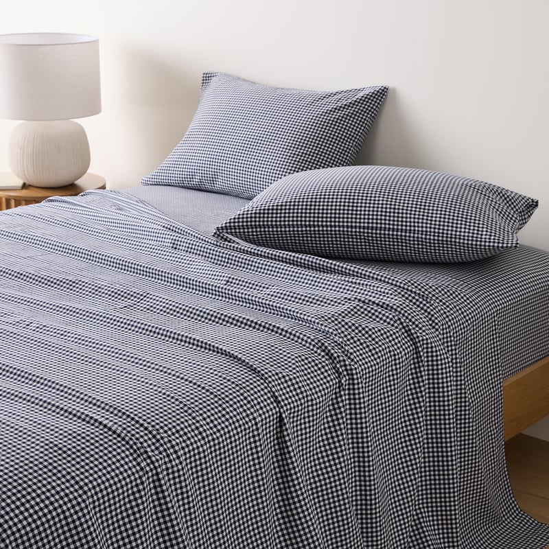 Stonewashed Cotton Midnight Navy Mini Gingham Sheet Separates