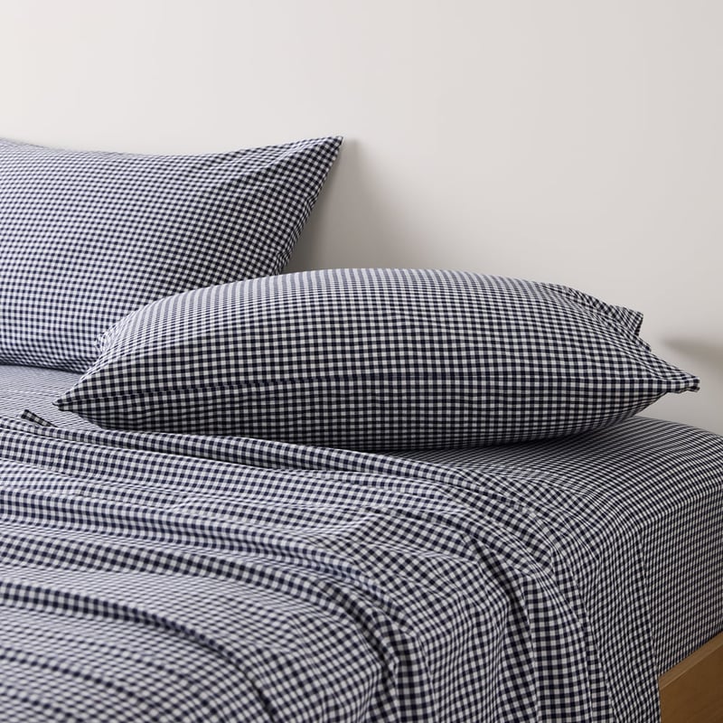 Stonewashed Cotton Midnight Navy Mini Gingham Sheet Separates