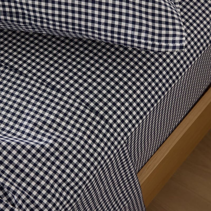 Stonewashed Cotton Midnight Navy Mini Gingham Sheet Separates