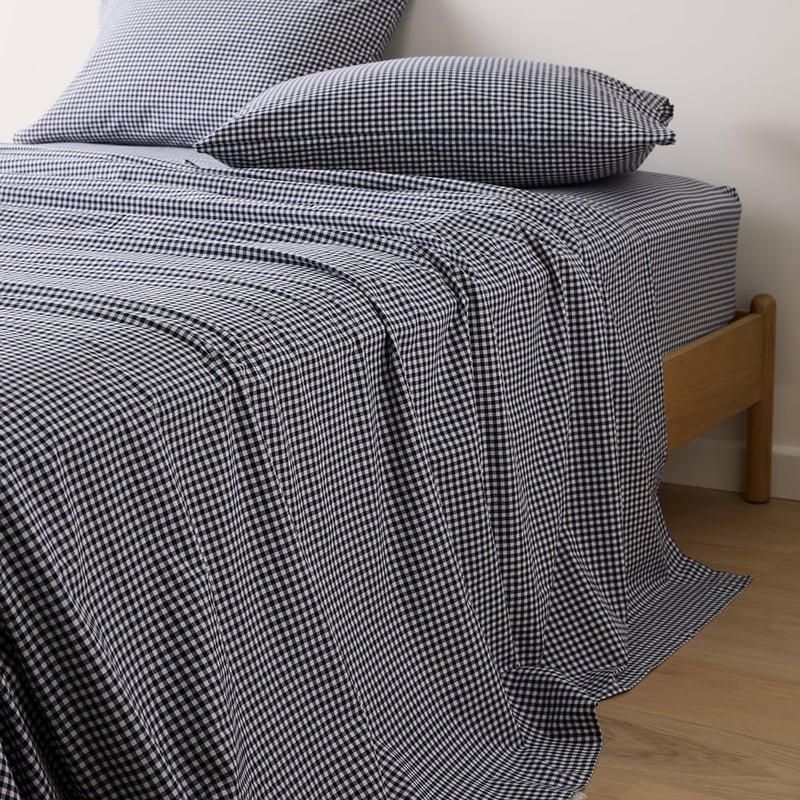 Stonewashed Cotton Midnight Navy Mini Gingham Sheet Separates