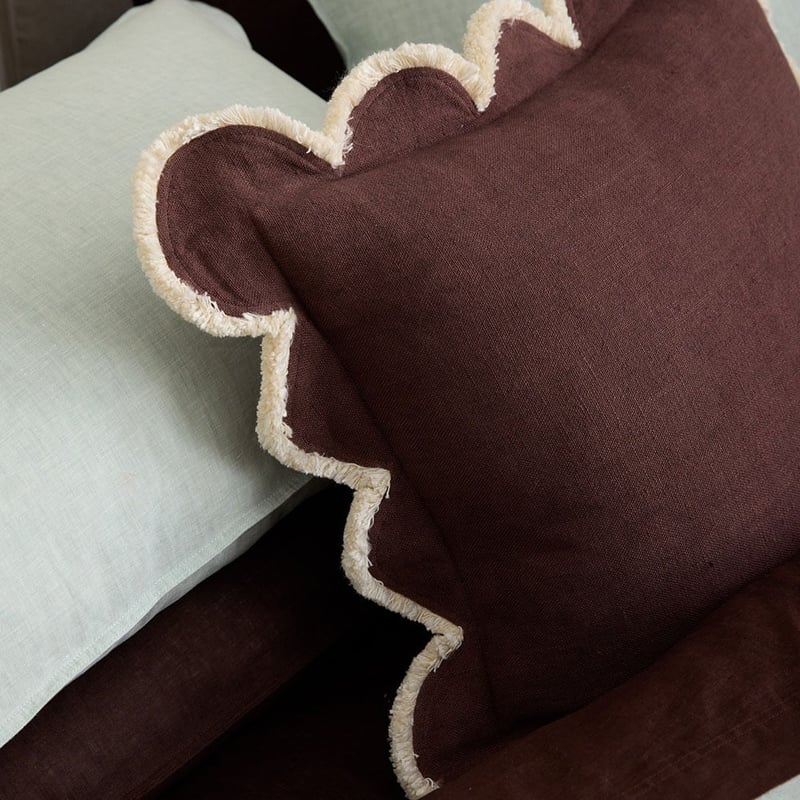 Delilah Coffee Scallop Linen Cushion