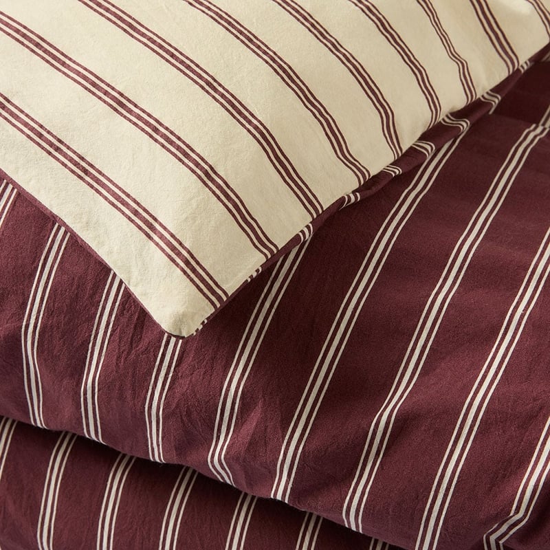 Stonewashed Cotton Burgundy & Coconut Stripe Quilt Cover Separates