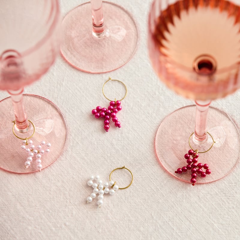 Pearl Bow Pink Wine Charms Set of 4