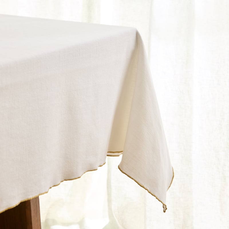 Luxe Gold Border White Tablecloth